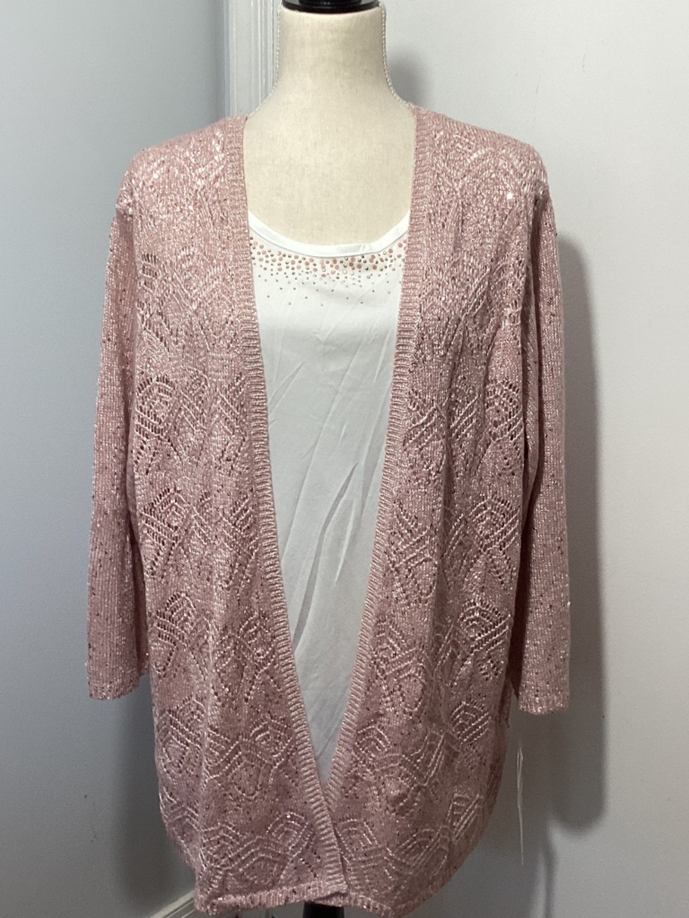 NWT ALFRED DUNNER 3X ROSE SWEATER KNIT CARDIGAN WITH TANK TOP SEQUINS PARTY